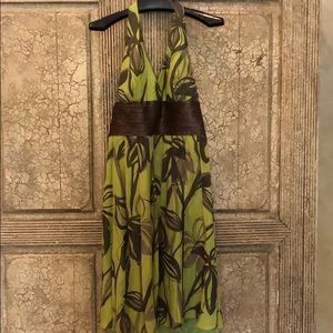 Green and brown floral day dress